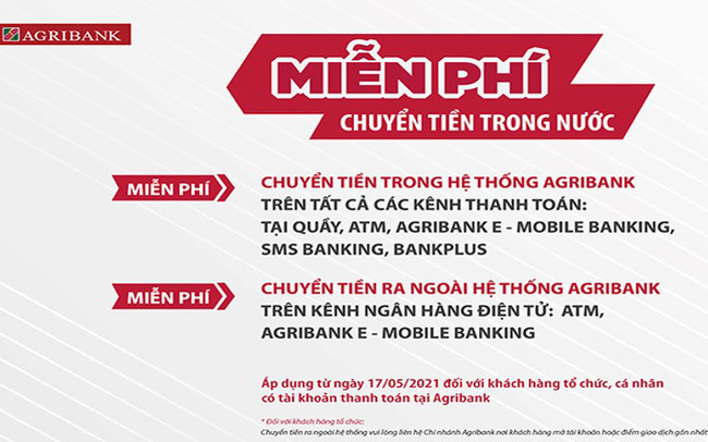 Agribank miễn 100% phí dịch vụ chuyển tiền trong nước